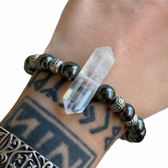 Genuine double point crystal quartz hematite beads - Picture 1 of 10